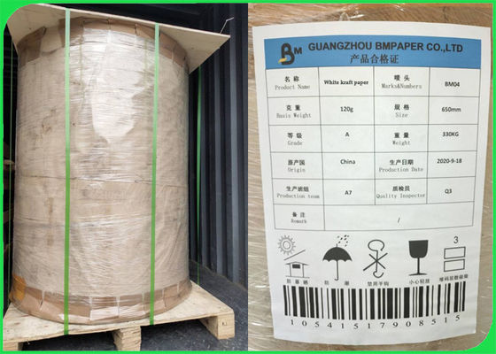 Nahrungsmittelgrad-bauscht sich weiße Kraftpapier-Rolle 120gsm für Schnellimbiss-Verpackung,/Kasten