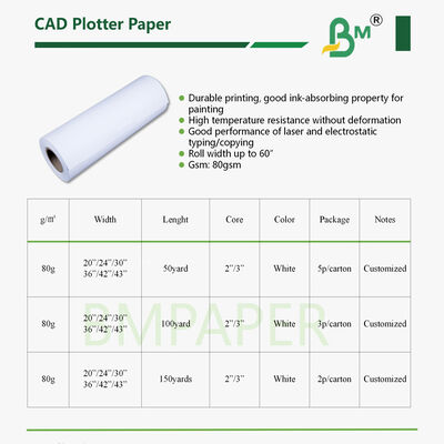 A0 Großformat CAD Plotterpapierrollen 80 g/m² | 914 mm × 50 m, 5 Rollen pro Karton